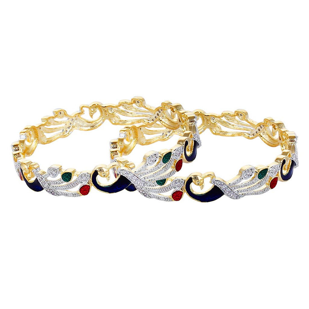 Gold-Polished Alloy Enamel Coated Ad Peacock Bangle Set - The Pari | Grocsy