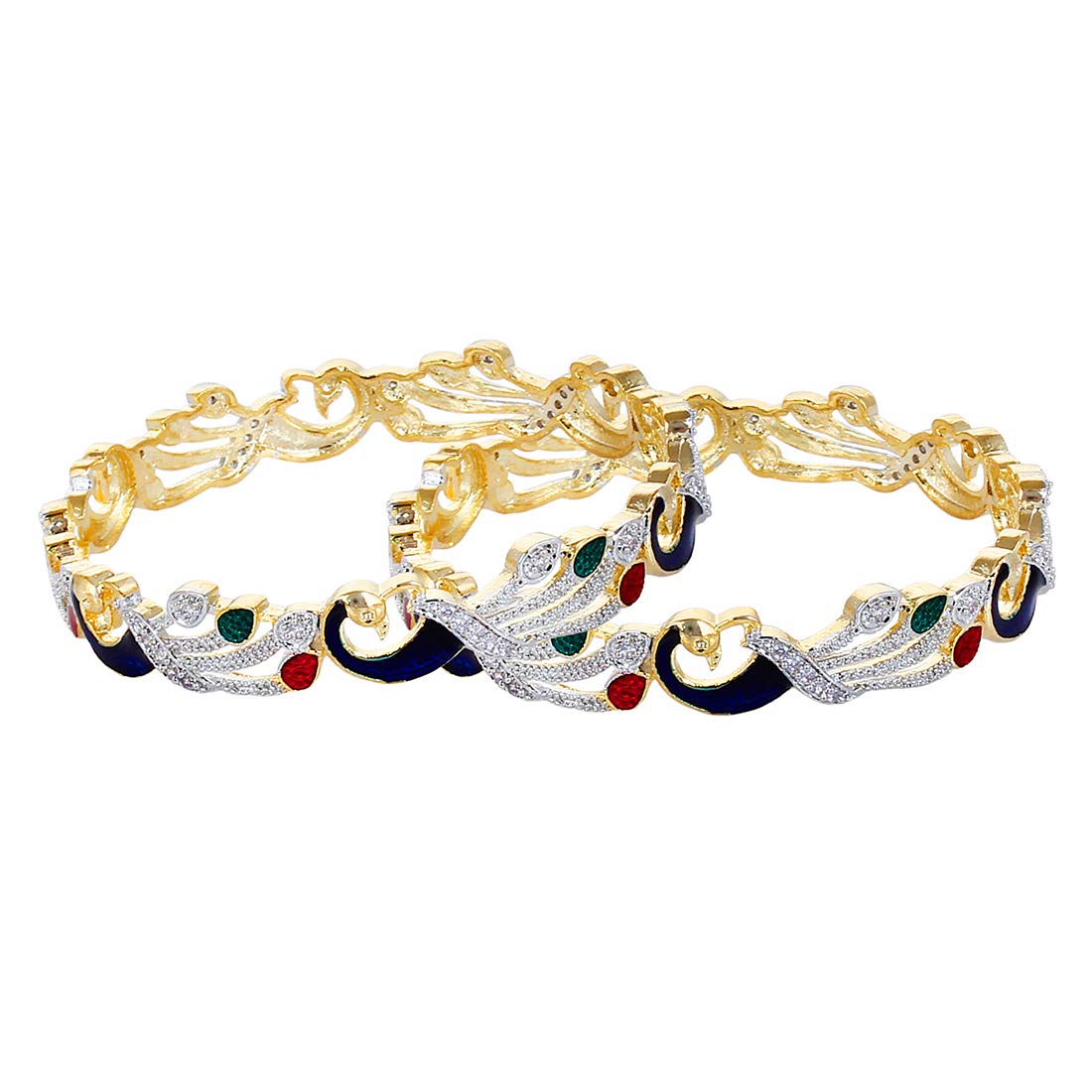 Gold-Polished Alloy Enamel Coated Ad Peacock Bangle Set - The Pari | Grocsy