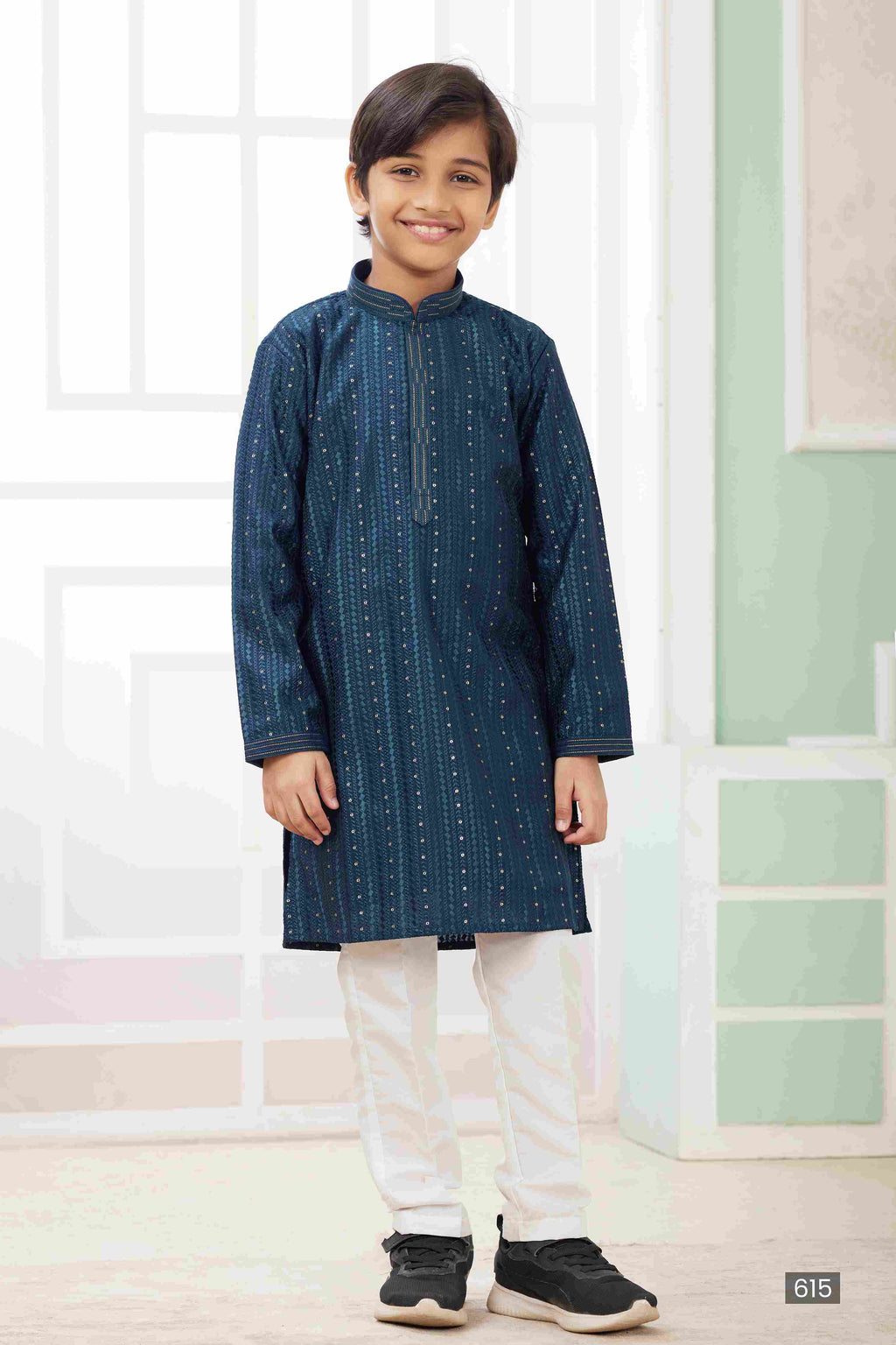 Raivat Ethnic Art Silk Embroidery Work Kids Kurta Pajama In Teal Green Colour | Grocsy
