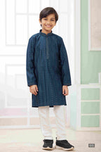 Raivat Ethnic Art Silk Embroidery Work Kids Kurta Pajama In Teal Green Colour | Grocsy