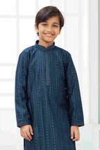 Raivat Ethnic Art Silk Embroidery Work Kids Kurta Pajama In Teal Green Colour | Grocsy