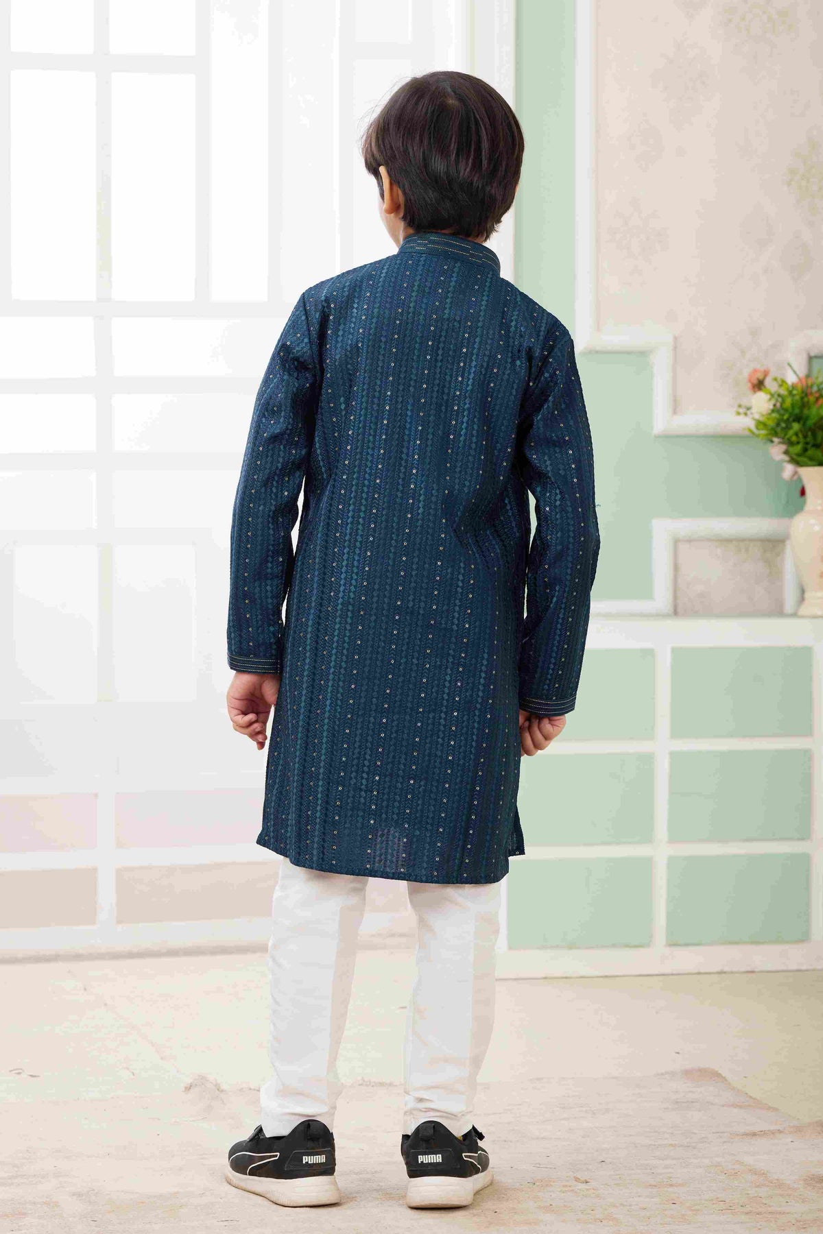Raivat Ethnic Art Silk Embroidery Work Kids Kurta Pajama In Teal Green Colour | Grocsy
