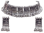 Silver-Plated Alloy Oxidised Silver Geometric Necklace - The Pari | Grocsy