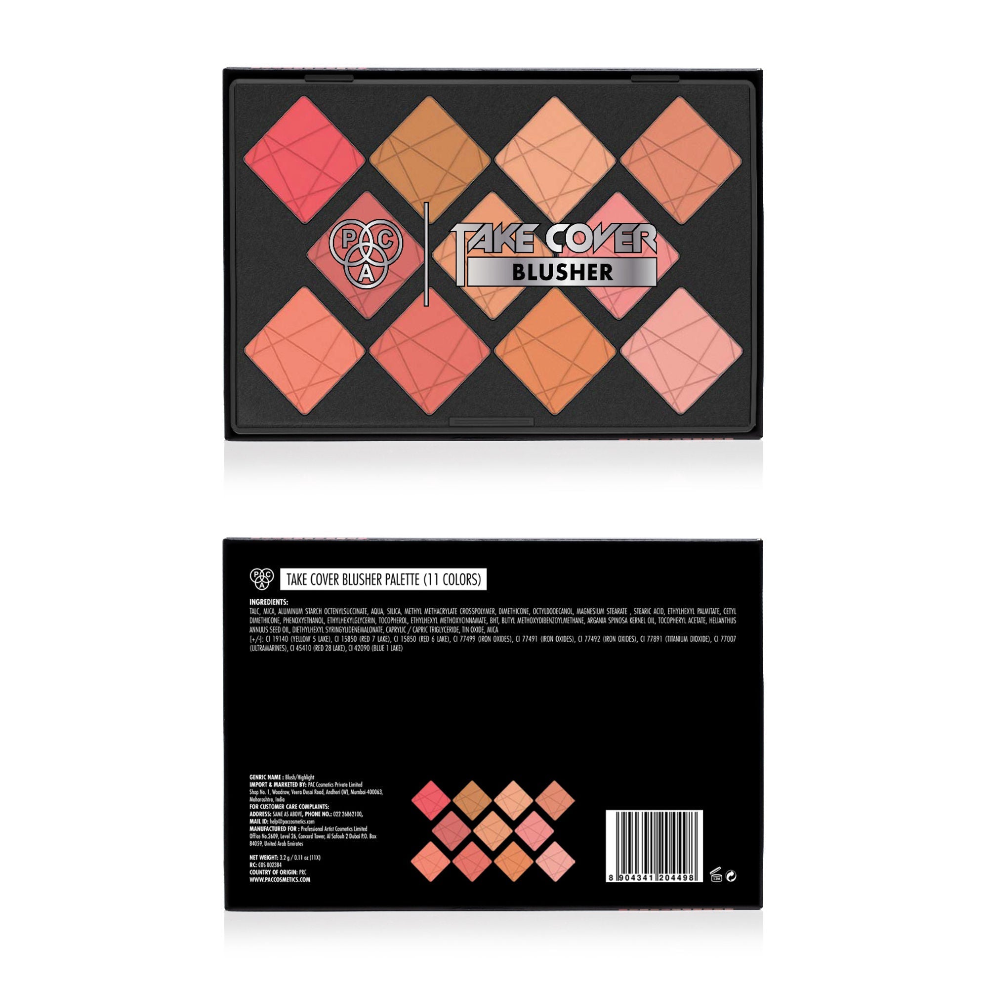 PAC Studio Take Cover Blusher X11 - Micro Fine Pigments, Blends Effortlessly, 8 Matte & 3 Shimmer Shades | Grocsy