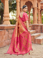 Monjolika Fashion Women's Peach Soft Banarasi Silk Blend Zari Woven Saree With Blouse | Grocsy