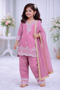 Evanik Pink Premium Chinon Silk Kids Party Wear Kurta Set | Grocsy