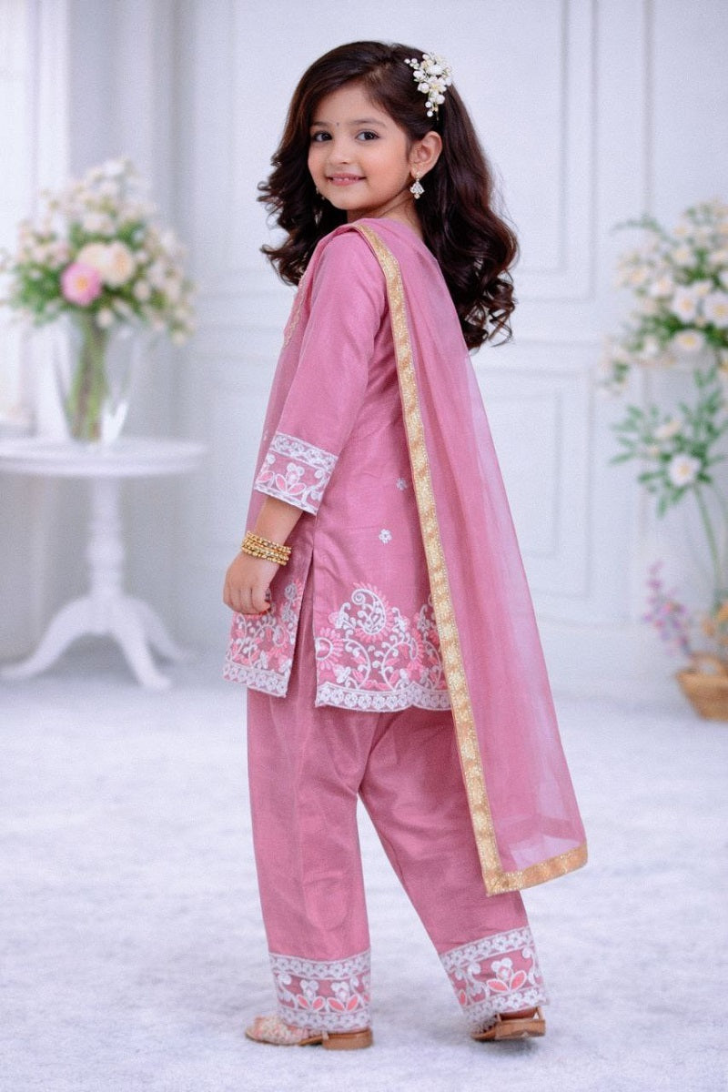 Evanik Pink Premium Chinon Silk Kids Party Wear Kurta Set | Grocsy