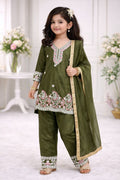 Evanik Green Premium Chinon Silk Kids Party Wear Kurta Set | Grocsy