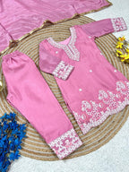 Evanik Pink Premium Chinon Silk Kids Party Wear Kurta Set | Grocsy