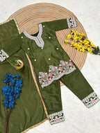Evanik Green Premium Chinon Silk Kids Party Wear Kurta Set | Grocsy