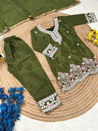 Evanik Green Premium Chinon Silk Kids Party Wear Kurta Set | Grocsy