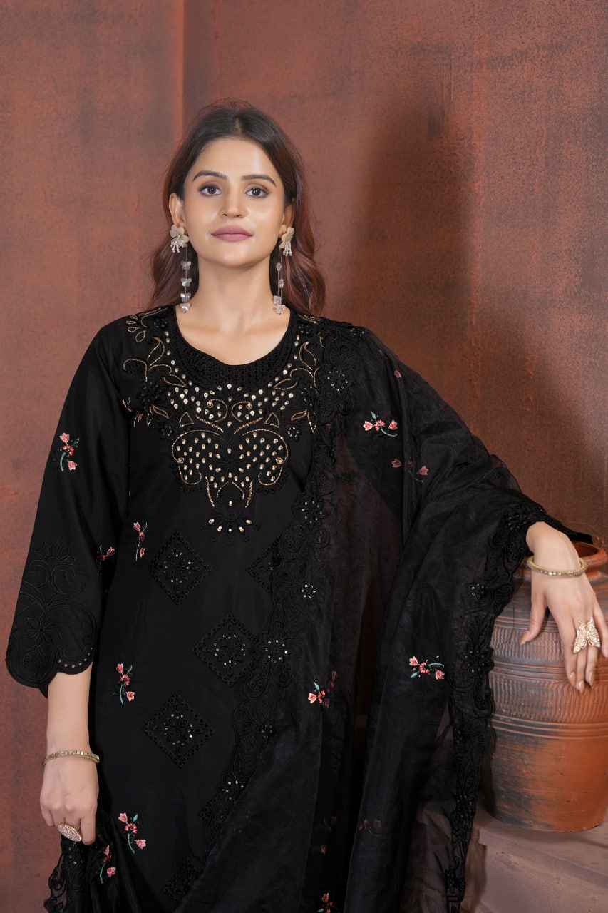Pramukh Fab Black Color Viscose Roman Kurta Set | Grocsy