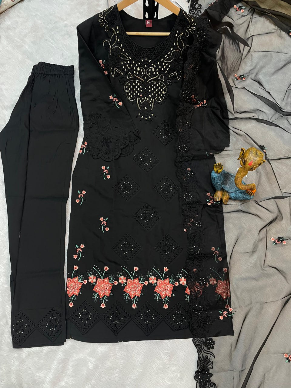 Pramukh Fab Black Color Viscose Roman Kurta Set | Grocsy