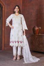 Pramukh Fab White Color Viscose Roman Kurta Set | Grocsy