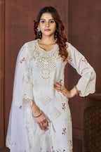 Pramukh Fab White Color Viscose Roman Kurta Set | Grocsy