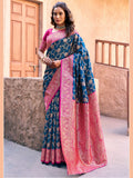 Monjolika Fashion Navy Blue Soft Banarasi Silk Blend Zari Woven Saree With Blouse | Grocsy