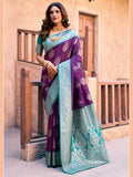 Monjolika Fashion Purple Soft Banarasi Silk Blend Zari Woven Saree With Blouse | Grocsy