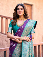 Monjolika Fashion Purple Soft Banarasi Silk Blend Zari Woven Saree With Blouse | Grocsy