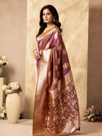 Monjolika Fashion Mauve Banarasi Silk Blend Zari Weaving Saree With Blouse Piece | Grocsy
