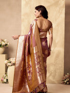 Monjolika Fashion Mauve Banarasi Silk Blend Zari Weaving Saree With Blouse Piece | Grocsy
