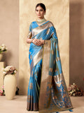 Monjolika Fashion Light Blue Banarasi Silk Blend Zari Weaving Saree With Blouse Piece | Grocsy