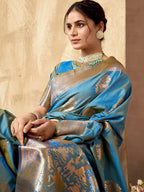 Monjolika Fashion Light Blue Banarasi Silk Blend Zari Weaving Saree With Blouse Piece | Grocsy