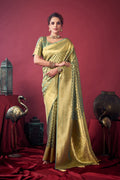 Monjolika Fashion Mint Green Soft Banarasi Tissue Silk Blend Weaving Saree With Blouse Piece | Grocsy