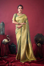 Monjolika Fashion Mint Green Soft Banarasi Tissue Silk Blend Weaving Saree With Blouse Piece | Grocsy