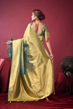 Monjolika Fashion Mint Green Soft Banarasi Tissue Silk Blend Weaving Saree With Blouse Piece | Grocsy