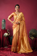 Monjolika Fashion Orange Soft Banarasi Tissue Silk Blend Weaving Saree With Blouse Piece | Grocsy