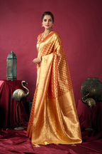 Monjolika Fashion Orange Soft Banarasi Tissue Silk Blend Weaving Saree With Blouse Piece | Grocsy