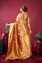 Monjolika Fashion Orange Soft Banarasi Tissue Silk Blend Weaving Saree With Blouse Piece | Grocsy