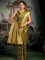 Monjolika Fashion Olive Green Woven Soft Kanjivaram Style Silk Blend Saree for Wedding | Grocsy