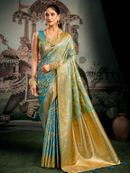 Monjolika Fashion Turquoise Woven Soft Kanjivaram Style Silk Blend Saree for Wedding | Grocsy