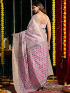 Monjolika Fashion Lavender Handloom Cotton Blend Geometric Threadwork Saree with Blouse Piece | Grocsy
