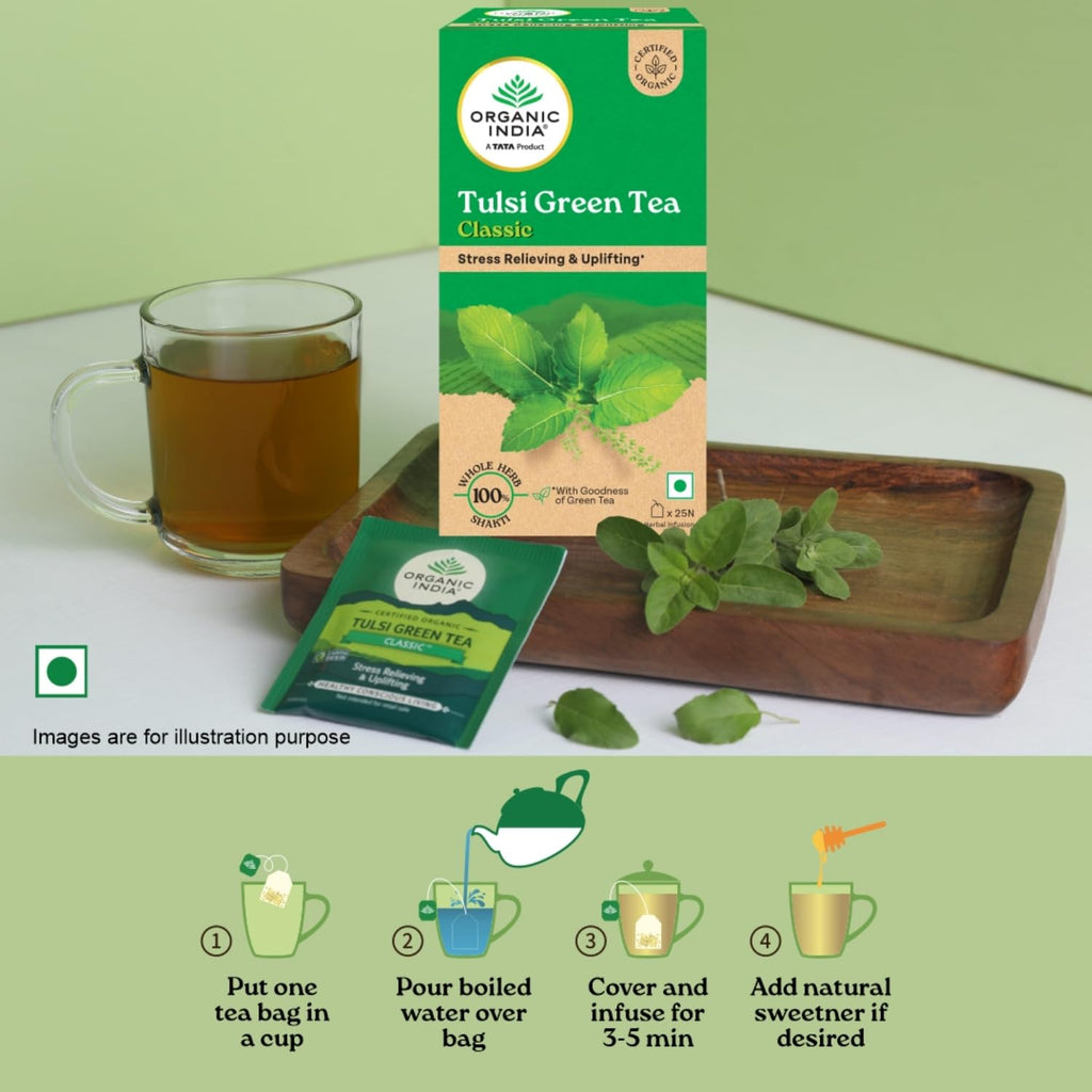Organic India Tulsi Green Tea Classic 25 Tea bags | Grocsy