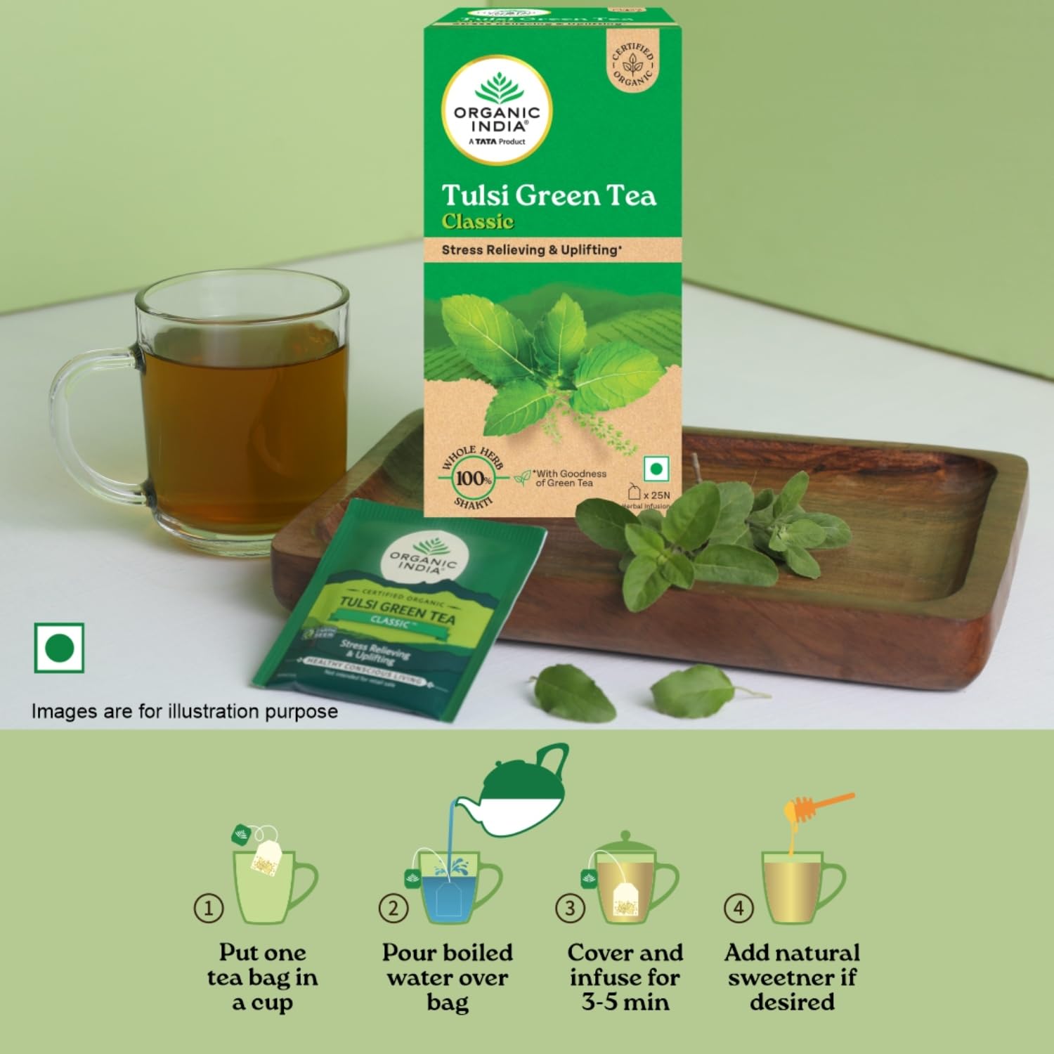 Organic India Tulsi Green Tea Classic 25 Tea bags | Grocsy