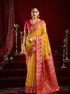 Monjolika Fashion Mustard Soft Banarasi Silk Blend Zari Woven Saree With Blouse Piece | Grocsy