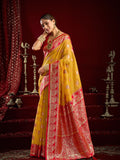 Monjolika Fashion Mustard Soft Banarasi Silk Blend Zari Woven Saree With Blouse Piece | Grocsy