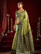 Monjolika Fashion Light Green Soft Banarasi Silk Blend Zari Woven Saree With Blouse Piece | Grocsy