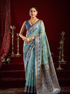 Monjolika Fashion Light Blue Soft Banarasi Silk Blend Zari Woven Saree With Blouse Piece | Grocsy