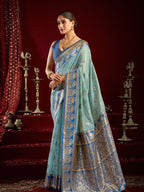 Monjolika Fashion Light Blue Soft Banarasi Silk Blend Zari Woven Saree With Blouse Piece | Grocsy