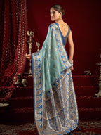 Monjolika Fashion Light Blue Soft Banarasi Silk Blend Zari Woven Saree With Blouse Piece | Grocsy