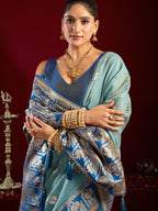 Monjolika Fashion Light Blue Soft Banarasi Silk Blend Zari Woven Saree With Blouse Piece | Grocsy
