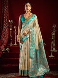 Monjolika Fashion Cream Soft Banarasi Silk Blend Zari Woven Saree With Blouse Piece | Grocsy