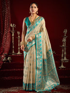 Monjolika Fashion Cream Soft Banarasi Silk Blend Zari Woven Saree With Blouse Piece | Grocsy