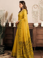 Monjolika Fashion Mustard Cotton Blend Warli Work Saree with Unstitched Blouse | Grocsy