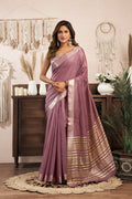 Monjolika Fashion Mauve Khadi Cotton Saree with Golden Zari Border and Brocade Blouse | Grocsy