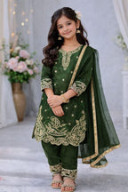 Evanik Green Designer Party Wear Look Kids Top Salwar & Dupata | Grocsy