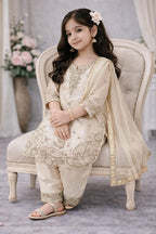 Evanik Beige Designer Party Wear Look Kids Top Salwar & Dupata | Grocsy